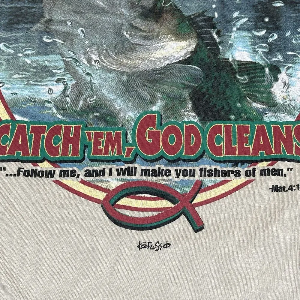 Vintage 2000 Disciple’s Fishing God Jesus Fish Nature Graphic T-shirt Mens XL - Picture 6 of 12